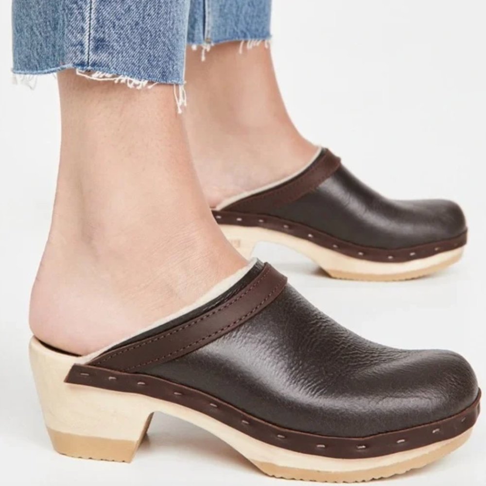NWT No. 6 Shearling Lined Leather Mid Heel Clogs, Size 39